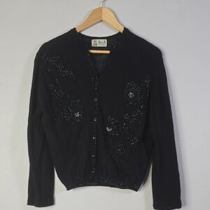 PRINGLE OF SCOTLAND  1960's Hand-beaded Cashemre Beaded Cardigan.